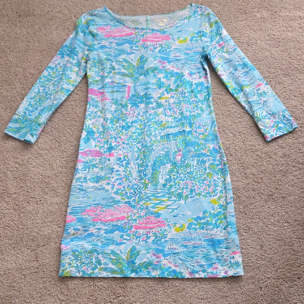 Lilly Pulitzer Light Blue Tropical Print Long Sleeve Dress